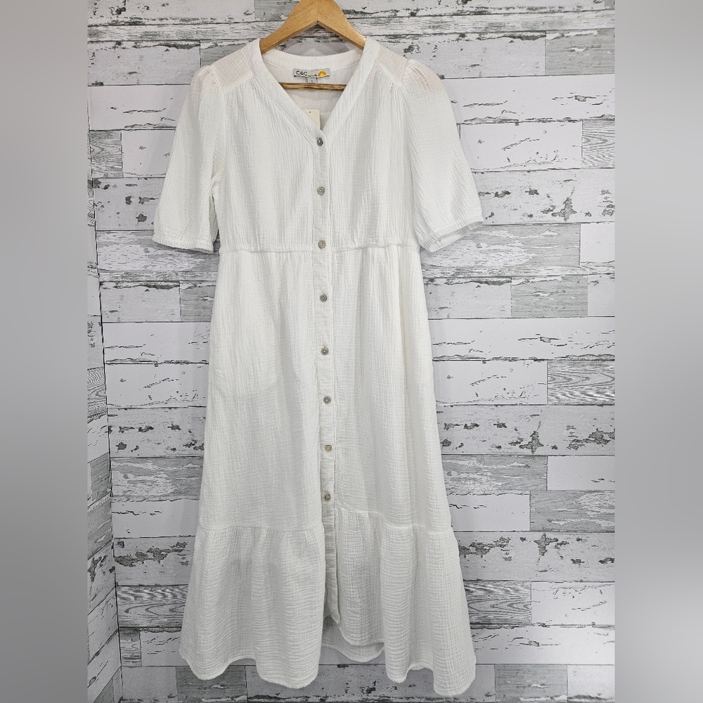 C&C California White Midi Button-Down Dress